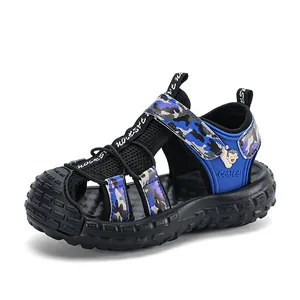 Sandales de sport pour garçons à bout fermé, camouflage bleu et semelle en caoutchouc antidérapante