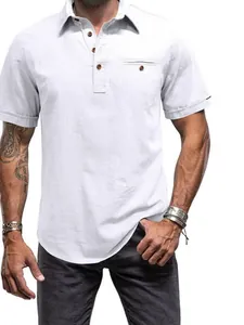 Modern men's white short sleeve polo shirt with buttoned collar and chest pocket