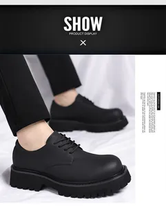 Side view detail of black chunky sole Derby shoes with matte finish