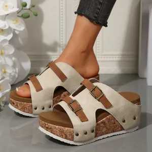 Stylish women's platform wedge sandals with adjustable buckle straps and open toe design.