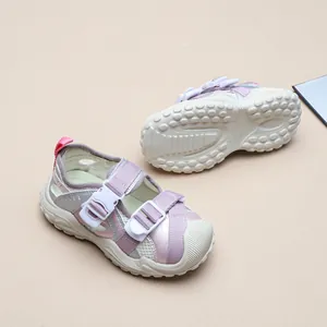 Close-up of breathable mesh children's sandals with closed-toe design and non-slip sole