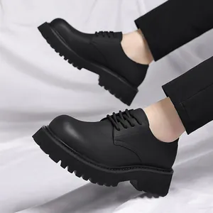 Black chunky sole Derby shoes for men featuring high street vintage style and thick platforms