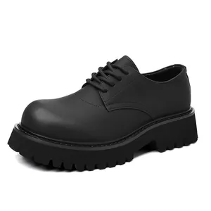 Men's black chunky derby shoes with thick lug sole in high-street vintage style