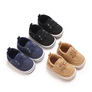 View of various colors for casual canvas baby walking shoes in black, navy and khaki