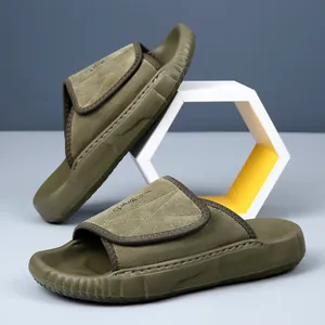 Men First Layer Cowhide Slides Summer Thick Sole Soft Leather Sandals Anti-slip Breathable Casual Outdoor Beach Slippers
