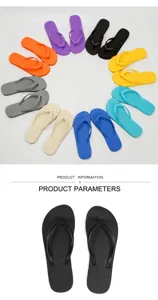 Detailed overhead view of black flip-flops with various color options above
