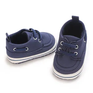 Soft navy blue canvas baby walking shoes for infants 0-1 year old in casual style