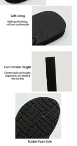 Detailed view of the soft textured insole and thick rubber foam sole of these flip-flops.