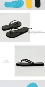 Detailed view of black summer flip-flops with textured footbed and comfortable thong strap