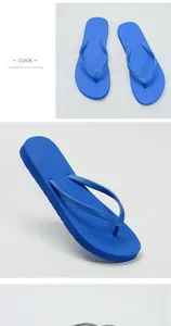 Close-up showing the vibrant blue color and anti-slip texture of beach flip flops.