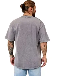 Premium vintage washed grey oversized heavyweight cotton t-shirt shown from back