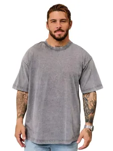 Men's oversized washed distressed t-shirt in acid wash grey finish.