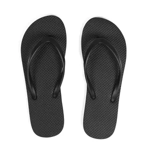 Minimalist black flip-flops with diamond-textured soles for beach and outdoor summer wear