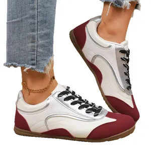 Stylish colorblock women's German army trainers in white and burgundy for casual wear