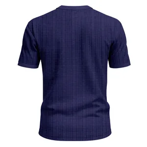 Back view of a navy blue men's short sleeve T-shirt showing vintage slub texture detail