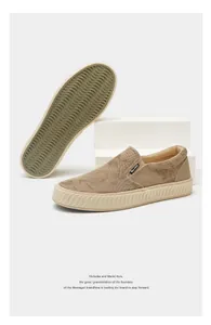 Khakifarbene Herren-Slipper aus Segeltuch mit atmungsaktivem Mesh und Wellensohle