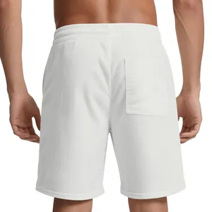 Detailed back view of men's white corduroy sports shorts showing soft texture and pocket