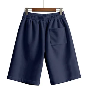 Detailed rear view of navy blue corduroy shorts for men featuring a single back pocket