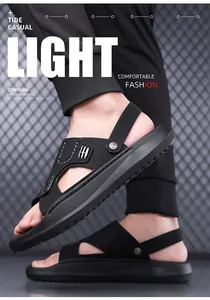 Black men's two-way sandals and slippers with soft non-slip soles for beach wear