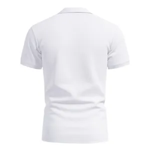 Detailed back view of a men's white quick-dry Polo shirt featuring textured breathable fabric