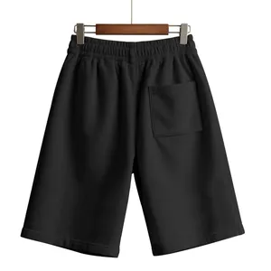 Detailed back view of men's black corduroy casual shorts with pocket and elastic waist