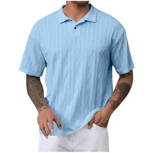 Herren Polo-Shirt in Hellblau mit Strukturmuster, sommerliches Freizeit-Oberteil