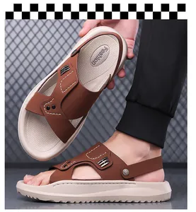 Men's brown non-slip beach sandals with soft sole and dual-use heel strap design