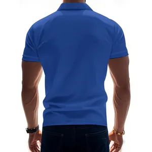 Detailed back view of a classic royal blue quick-dry polo shirt for men with a slim fit