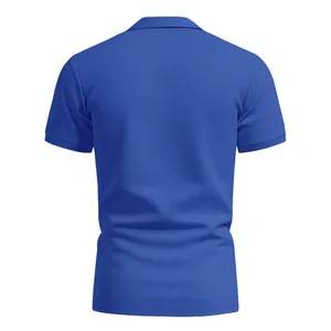 Back view of a blue men's quick-dry polo shirt showing breathable mesh fabric detail