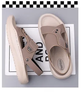 Detailed view showing the two-way backstrap and soft sole of these men's beach sandals
