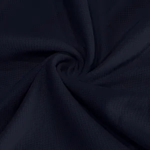 Detailed macro view of dark navy breathable mesh fabric texture for quick-dry polo shirts
