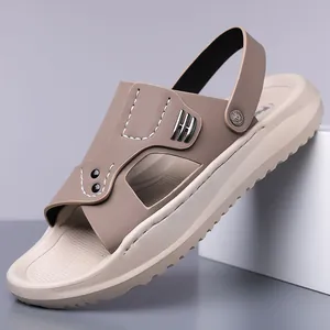 Men Dual-Use Beach Sandals Microfiber Leather Soft Sole Anti-Slip Summer Casual Outdoor Large Size Beach Shoes Men Sandals