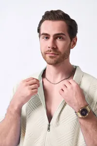 Detailed macro shot of men's summer jacquard texture zipper cardigan with casual style