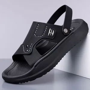 Comfortable men's non-slip black beach sandals featuring soft soles and two-way wear design