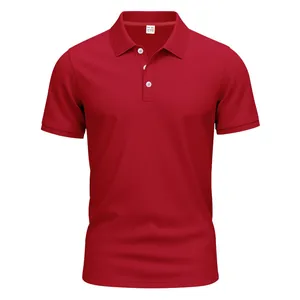 Detailed front view of a red quick-dry short-sleeved polo shirt with textured fabric.