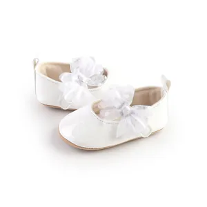 Witte lakschoenen voor babyprinsessen met mesh-strik voor 0-1-jarigen