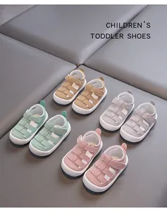 Closed-toe hollowed-out toddler sandals in four colors featuring non-slip soft soles.