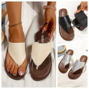 Dames Slippers Grote Maat Platte Teensandalen Zomer Casual Strand Slides Effen Kunstleer Pantoffels Mode Instapschoenen