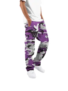 Herren Cargo-Hose mit Camouflage-Muster und mehreren Taschen in Violett und Grau