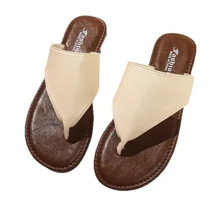 Minimalistische platte teenslippers voor dames in beige en bruin, effen ontwerp