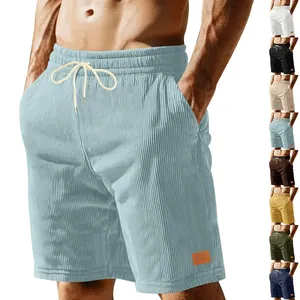 Vista dettagliata dei pantaloncini di velluto a coste da uomo con coulisse e colori.