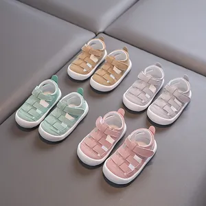 Breathable hollow-out toddler sandals with closed toe design and soft anti-slip rubber soles
