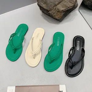 Stylish knotted thong flip-flop sandals for women in green, beige, and black.