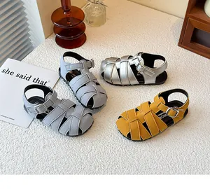 Stylish woven closed-toe Roman sandals for kids available in grey silver and yellow colors