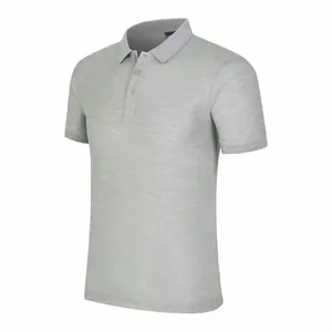 Men's breathable short sleeve polo shirt in light gray with classic three-button placket.
