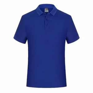 Classic royal blue short sleeve polo shirt for men with a refined three-button placket