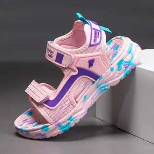 Kids Open Toe Beach Sandals Lightweight Non-Slip Soft Sole Casual Summer Sport Shoes For Boys Girls Synthetic Leather