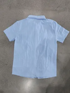 Back view of a light blue short-sleeved linen shirt for men with casual collar