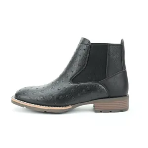 Classic men's black Chelsea boots with ostrich texture and elastic side panel