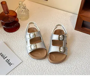 Sandali argento per bambini stile Birkenstock con doppia fibbia per le vacanze estive